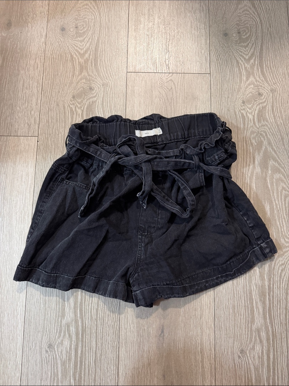 Women’s Black Paperbag Waist Shorts with Tie
